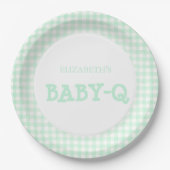 Baby-Q Mint Green Gingham Baby Shower Pappteller (Vorderseite)