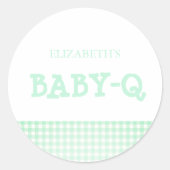 Baby-Q Mint Green Gingham Baby Shower Runder Aufkleber (Vorderseite)