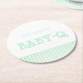 Baby-Q Mint Green Gingham Baby Shower Runder Pappuntersetzer (Angewinkelt)