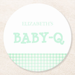 Baby-Q Mint Green Gingham Baby Shower Runder Pappuntersetzer