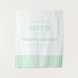 Baby-Q Mint Green Gingham Baby Shower Wandteppich