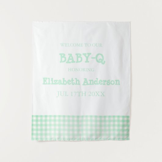 Baby-Q Mint Green Gingham Baby Shower Wandteppich (Vorderseite)