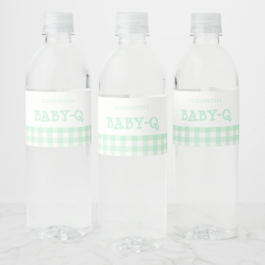 Baby-Q Mint Green Gingham Baby Shower Wasserflaschenetikett (Flaschen)