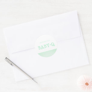 Baby-Q Mintgrün Gingham-Baby-Party Runder Aufkleber
