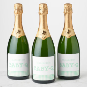 Baby-Q Mintgrün Gingham Baby Shower Schaumweinetikett