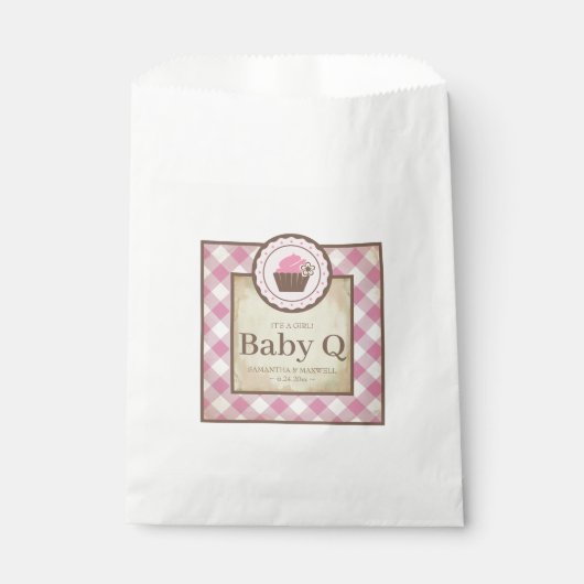 Baby Q Pink Gingham und Cupcake Geschenktütchen (Vorderseite)