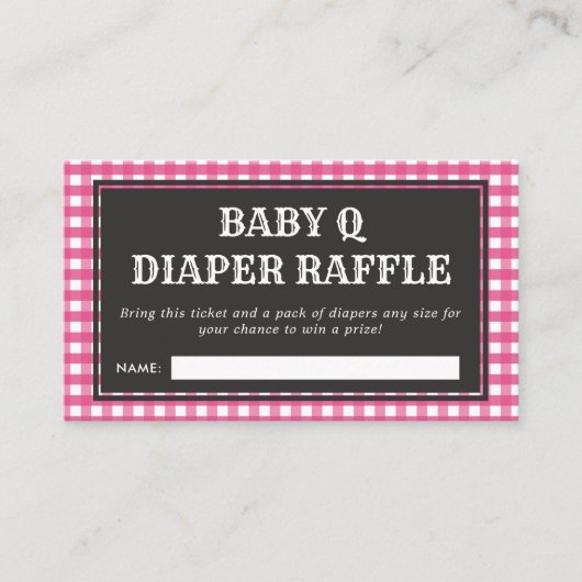 Baby Q Pink Kariert Baby Dusche Windeln Raffle Begleitkarte (Vorderseite)
