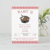 Baby Q Red Barbeque Gingham Baby Dusche Einladung (Stehend Vorderseite)
