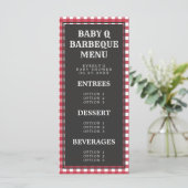 Baby Q Red Gingham Kariert Baby Dusche Menükarte (Stehend Vorderseite)