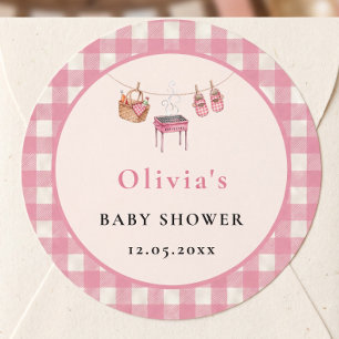 Baby Q Rosa Grill Wäscheleine Baby Shower Runder Aufkleber