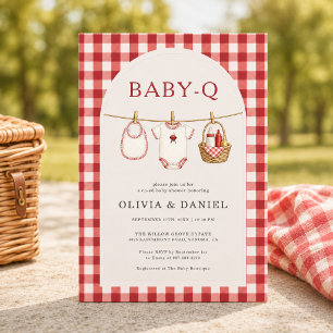Baby Q Rot Gingham Wäscheleine Paare Babyparty Einladung