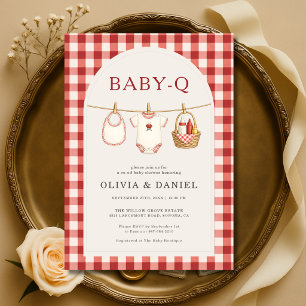 Baby Q Rot Gingham Wäscheleine Paare Babyparty Einladung