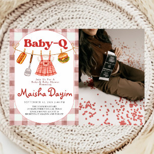 Baby-Q Rot kariert Mädchen Baby Shower Foto Einladung