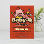 Baby-Q Shower - Barbeque BBQ Grill Baby Shower Einladung (Stehend Vorderseite)