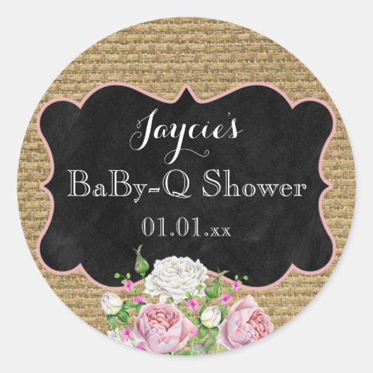 BaBy-Q Shower Burlap Mason Jar Circle Sticker (Vorderseite)
