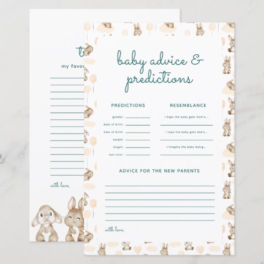 Baby Rabbit Baby Shower Predictions & Advice Card (Vorne/Hinten)