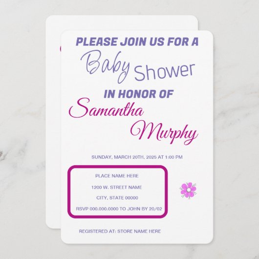 Baby Rabbit | Einladung der Babydusche (Vorne/Hinten)