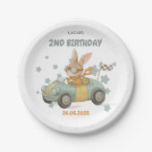 Baby Rabbit Race Cars 2. Geburtstag Pappteller (Vorderseite)