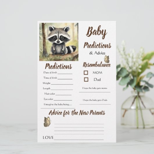 Baby Raccoon Baby Predictions Advice Card (Stehend Vorderseite)