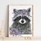 Baby Raccoon Floral Kinderzimmer Print | Raccoon P Poster