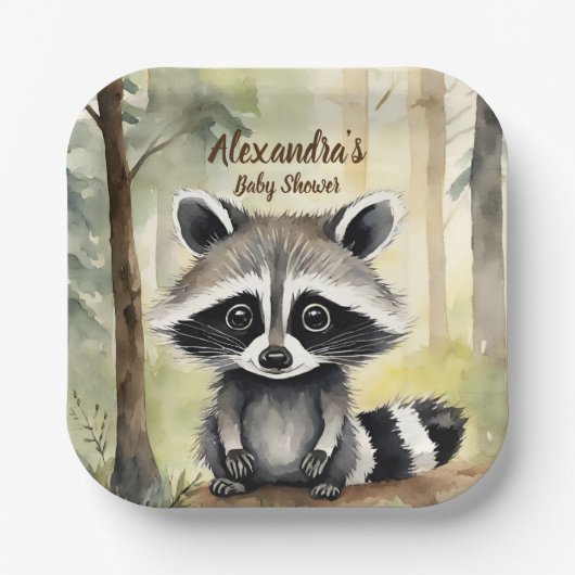 Baby Raccoon Gender Neutral Baby Dusche Pappteller (Vorderseite)