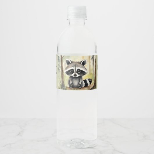 Baby Raccoon Gender Neutral Baby Dusche Wasserflaschenetikett (Vorderseite)