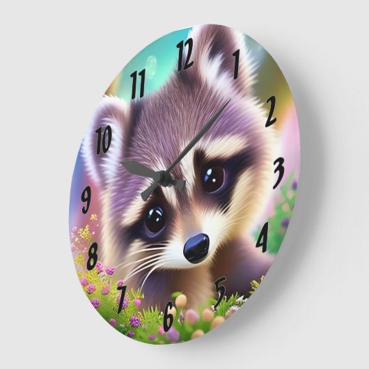 Baby Raccoon Große Wanduhr (Winkel)