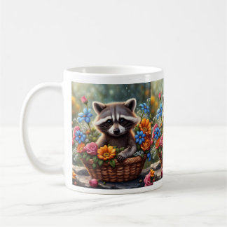 Baby Raccoon in Blume Basket Tasse