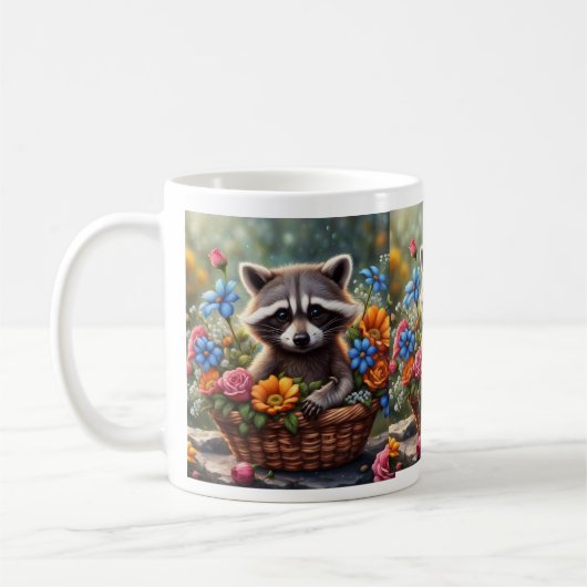 Baby Raccoon in Blume Basket Tasse (Links)