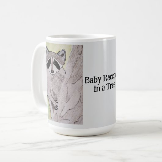 Baby Raccoon in einem Baumhellgrau Kaffeetasse (Vorderseite Links)
