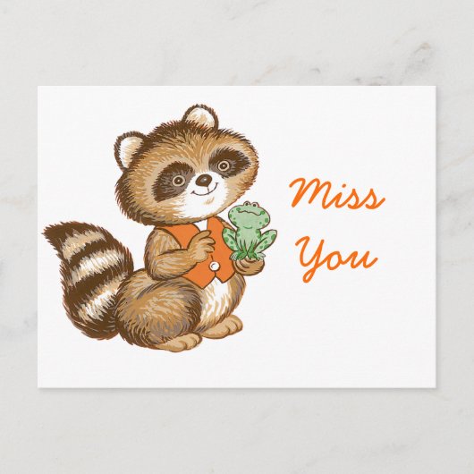 Baby Raccoon in Orange Vest mit bester Friend Fros Postkarte (Vorderseite)