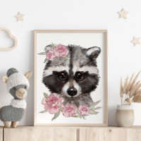 Baby Raccoon Rose Animal Poster | Wall Print
