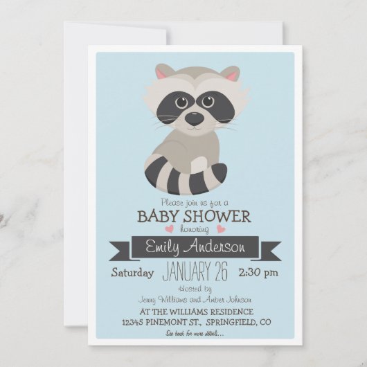 Baby Raccoon, Woodland Baby Dusche oder Sprinkle Einladung (Vorderseite)
