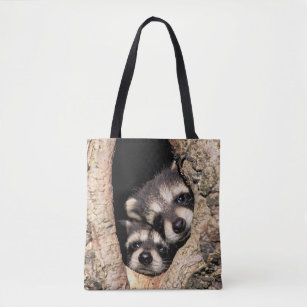 Baby Raccoons Peeking aus Bäume Tasche