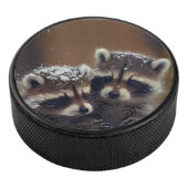 Baby-Raccoons stürzen sich im sinkenden Schnee Eishockey Puck (3/4)