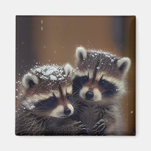 Baby-Raccoons stürzen sich im sinkenden Schnee Magnet