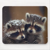 Baby-Raccoons stürzen sich im sinkenden Schnee Mousepad (Vorne)