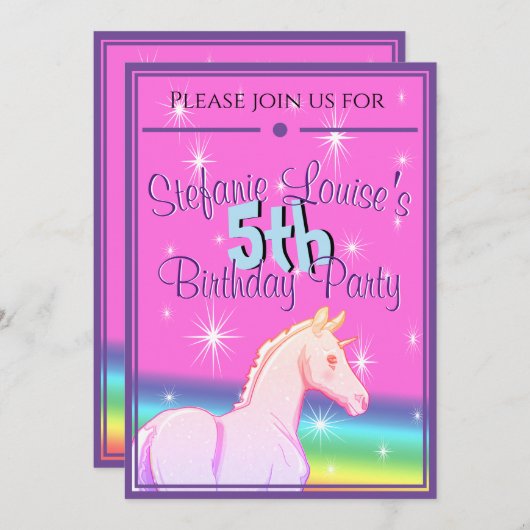 Baby Rainbow Unicorn Birthday (Regenbogen) Einladung (Vorne/Hinten)