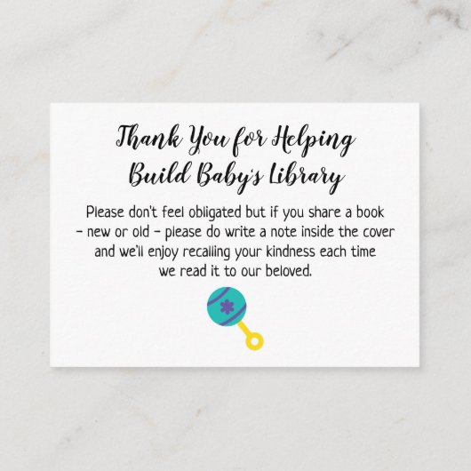Baby Rattle Simple Book Request Insert Cards (Rückseite)