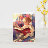 Baby Reading Animal Book, Vintag Karte (Gelbe Blume)