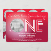 Baby Red Disco zum ersten Geburtstag Einladung (Vorne/Hinten)