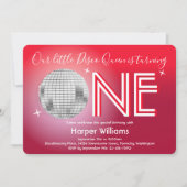 Baby Red Disco zum ersten Geburtstag Einladung (Vorderseite)