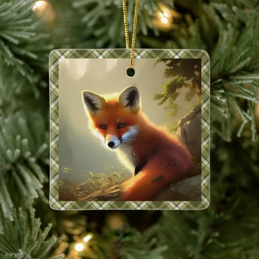 Baby Red Fox Wildlife Portrait Personalisiert Keramikornament (Baum)