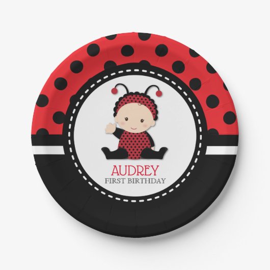Baby Red Ladybug First Birthday Baby Shower Pappteller (Vorderseite)