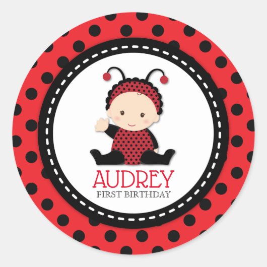 Baby Red Ladybug First Birthday Baby Shower Runder Aufkleber (Vorderseite)