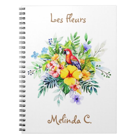 Baby Red Macaw mit tropischen Blume Notebook Notizblock (Vorderseite)
