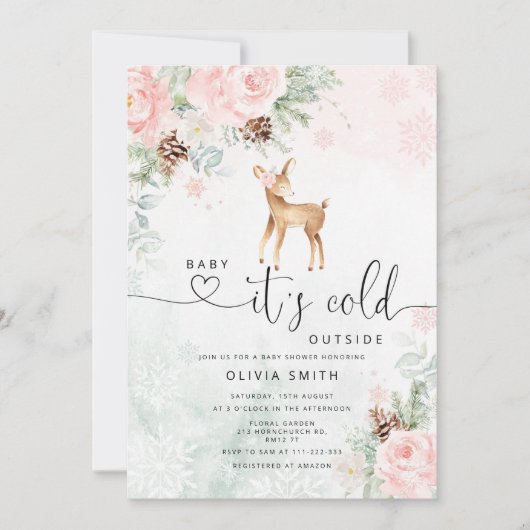 Baby Reh Baby es ist kalt draußen Babydusche Einladung (Vorderseite)