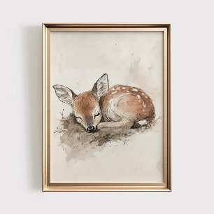 Baby Reh Druck, Schlafendes Reh DRUCKBARE Kunst, H Poster