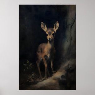 Baby-Reh-Kitz-Wandkunst, Waldtiere, Dunkel Poster