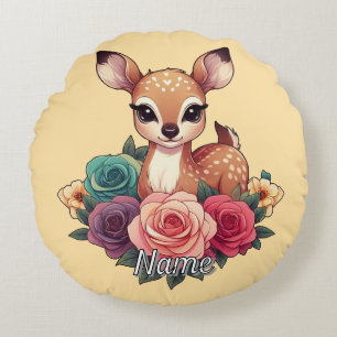 Baby Reh mit Rosen Waldflora Rundes Kissen